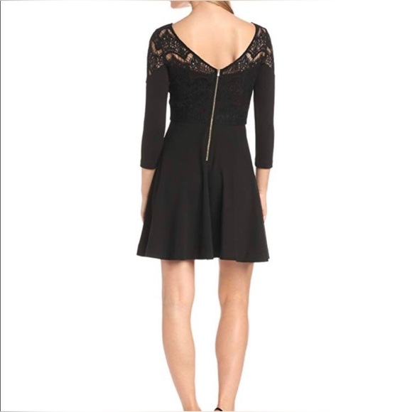 Lilly Pulitzer Black Remmy Lace Dress Fit n Flare Mini Short Preppy 3/4 Sleeve - Picture 2 of 11